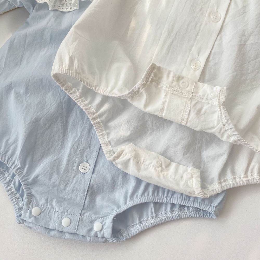 2023嬰兒衣服夏季新款簡約娃娃翻領三角哈衣短袖包屁衣女寶寶爬服-細節圖4