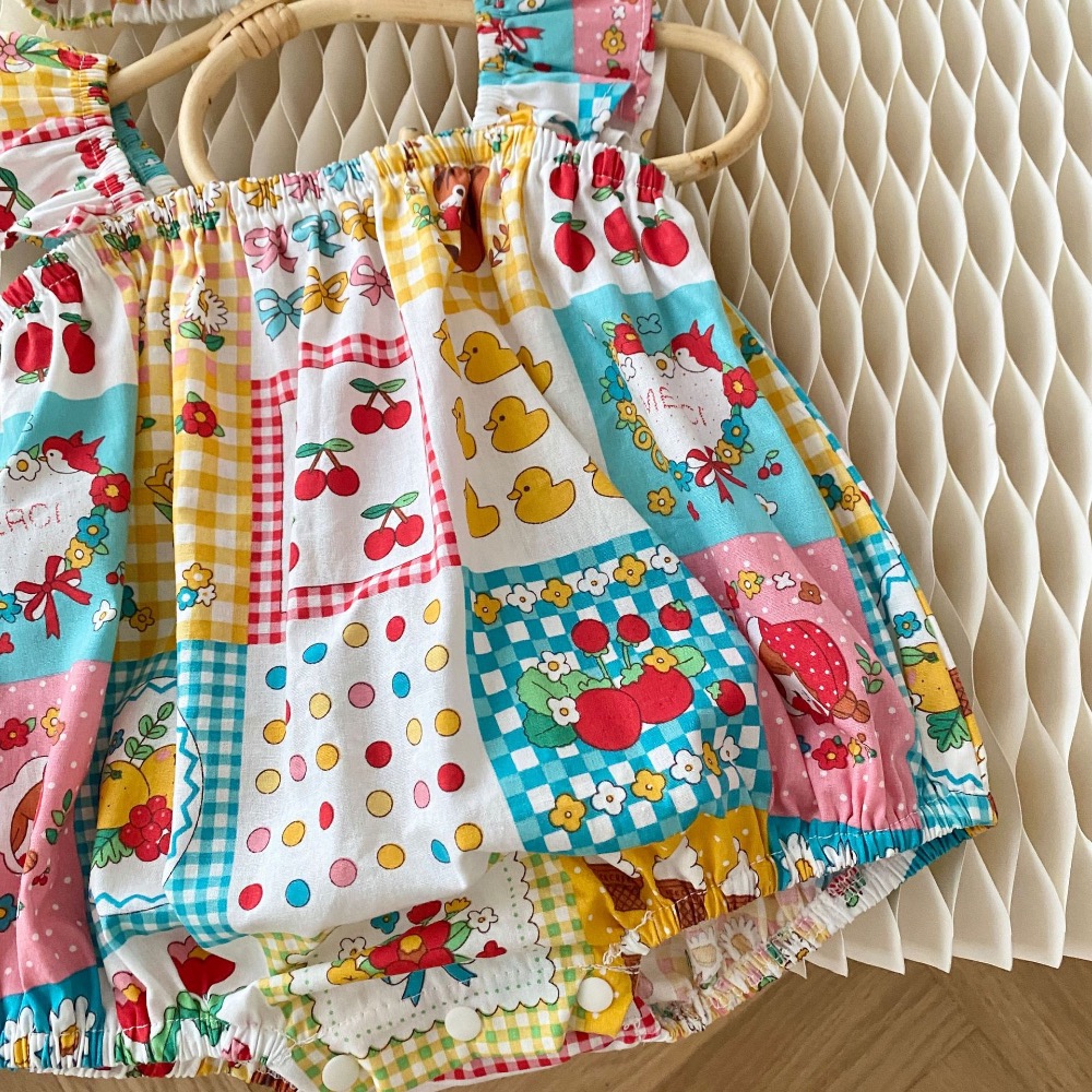 送發帶塗鴉包屁衣0-2歲夏季韓國童裝男女寶時尚飛袖連體衣-細節圖5