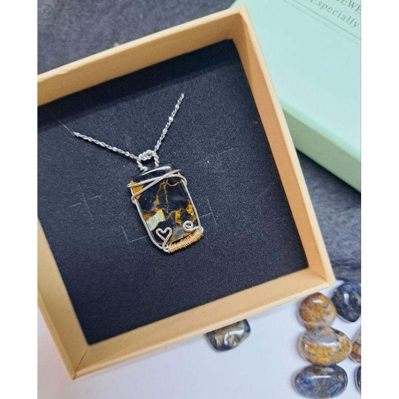 ✵𝖍𝖆𝖓𝖉𝖒𝖆𝖉𝖊✵ 彼得石項鍊 925銀 藍彼得 彼得石 飾品 項鍊 手作 獨一無二 送禮 禮物 女生 誠意-細節圖2