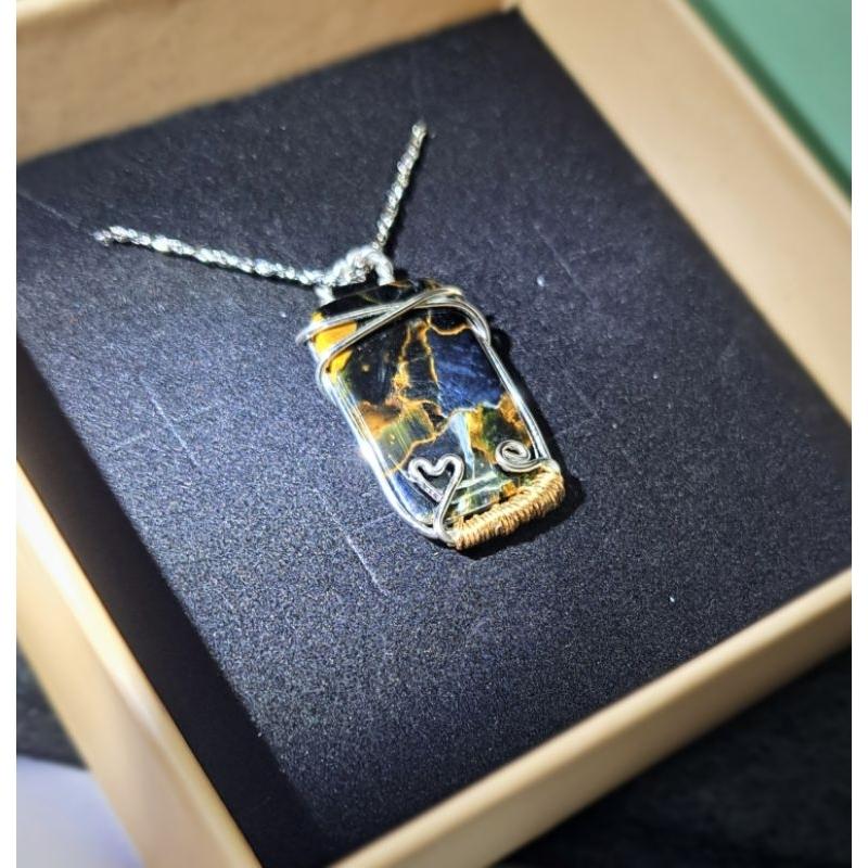 ✵𝖍𝖆𝖓𝖉𝖒𝖆𝖉𝖊✵ 彼得石項鍊 925銀 藍彼得 彼得石 飾品 項鍊 手作 獨一無二 送禮 禮物 女生 誠意-細節圖3