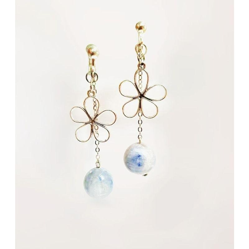 ❖𝔞𝔠𝔠𝔢𝔰𝔰𝔬𝔯𝔶❖夾式耳環↝ 藍晶石 水晶 藍晶 玉化藍晶 垂吊 耳環 耳夾 夾式 無耳洞 螺旋夾 飾品 獨家 孤品-細節圖2