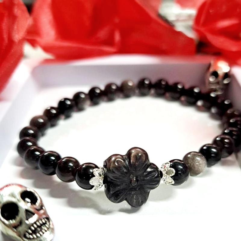 ✵𝖍𝖆𝖓𝖉𝖒𝖆𝖉𝖊✵ 黑耀石 銀耀石 設計款手鍊 手串 飾品 天然石 16圍 6mm 6咪-細節圖3