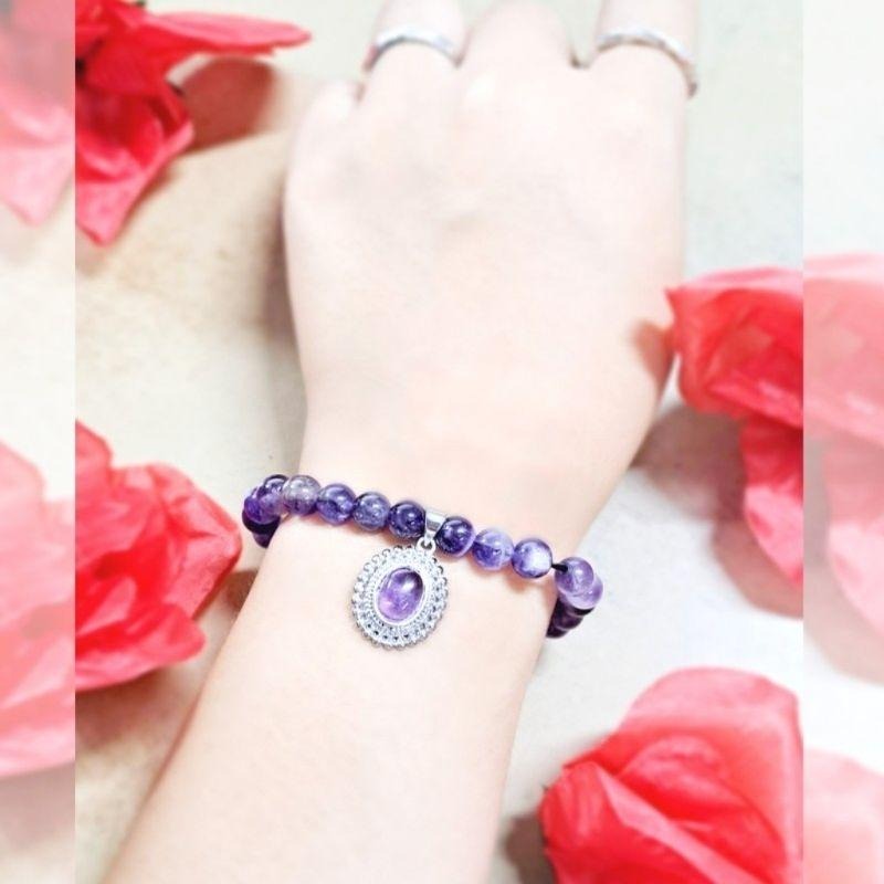 ✵𝖍𝖆𝖓𝖉𝖒𝖆𝖉𝖊✵設計款手鍊 紫水晶 紫晶 手串 吊墜 圓珠 天然 現貨 孤品 造型 設計款 富貴-細節圖2