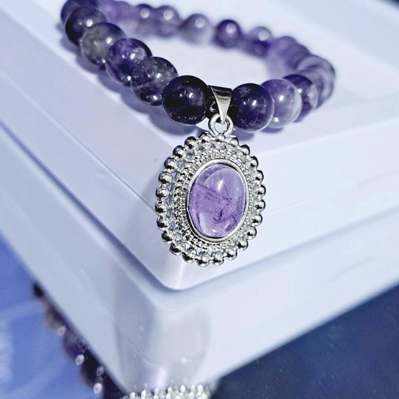 ✵𝖍𝖆𝖓𝖉𝖒𝖆𝖉𝖊✵設計款手鍊 紫水晶 紫晶 手串 吊墜 圓珠 天然 現貨 孤品 造型 設計款 富貴-細節圖3
