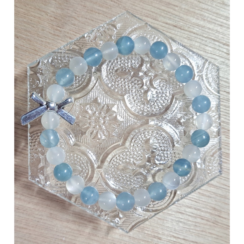 ✵𝖍𝖆𝖓𝖉𝖒𝖆𝖉𝖊✵ 藍方解 藍安力士 白月光 月光石 設計款手鍊 手串 天然石 15圍 7mm 7咪-細節圖2