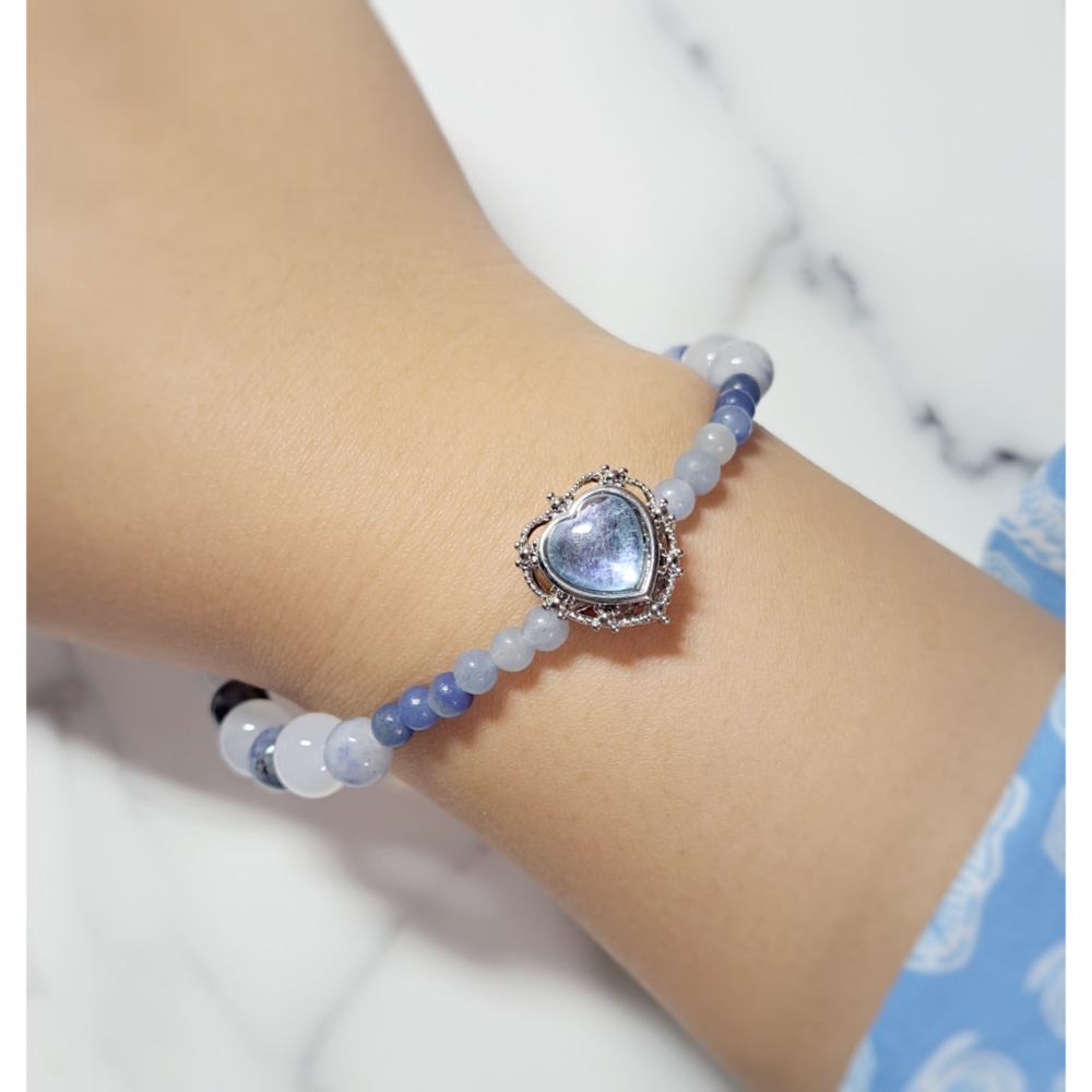 ✵𝖍𝖆𝖓𝖉𝖒𝖆𝖉𝖊✵ K2 藍點石 白瑪瑙 海藍寶 設計款手鍊 手串 天然石 16圍 8mm 8咪-細節圖3