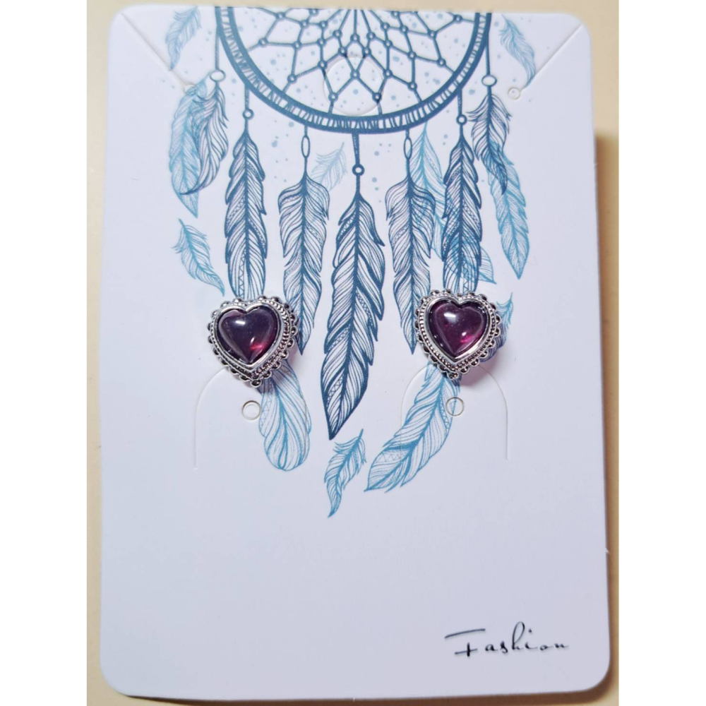 紫牙烏 石榴石 耳針 愛心 耳環 耳釘 飾品 女人石 S925銀 抗過敏-細節圖2