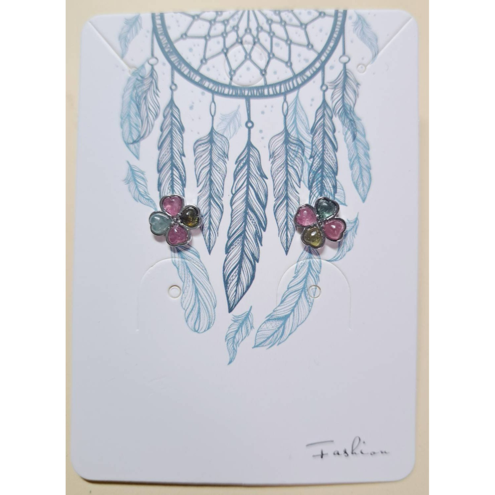 彩碧璽 耳針 愛心 幸運草 耳環 耳釘 血液循環 健康 平衡 身心靈 飾品 S925銀 抗過敏-細節圖2