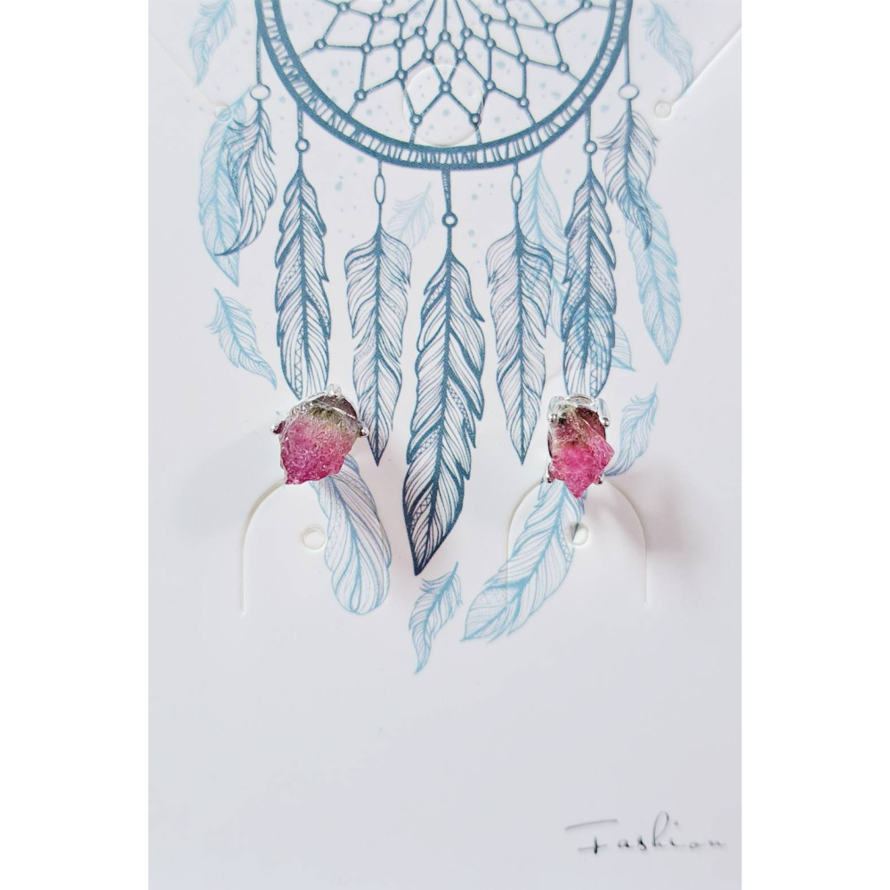 西瓜碧璽 原礦 耳針 耳環 耳釘 美容養顏 開心 喜悅 調節感情關係 飾品 S925銀 抗過敏-細節圖2