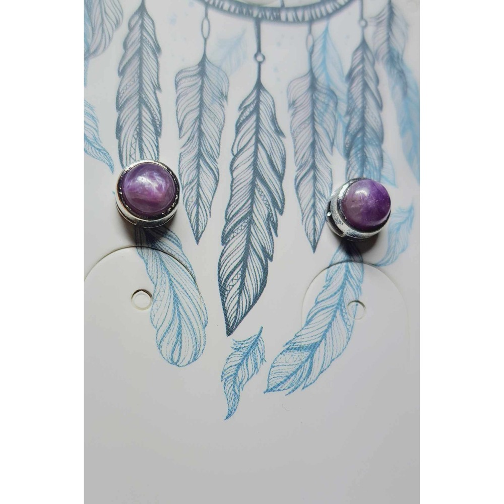 紫龍晶 耳針 耳環 耳釘 查羅石 飾品 智慧之石 S925銀 抗過敏 提升思考力 記憶力 注意力-細節圖3