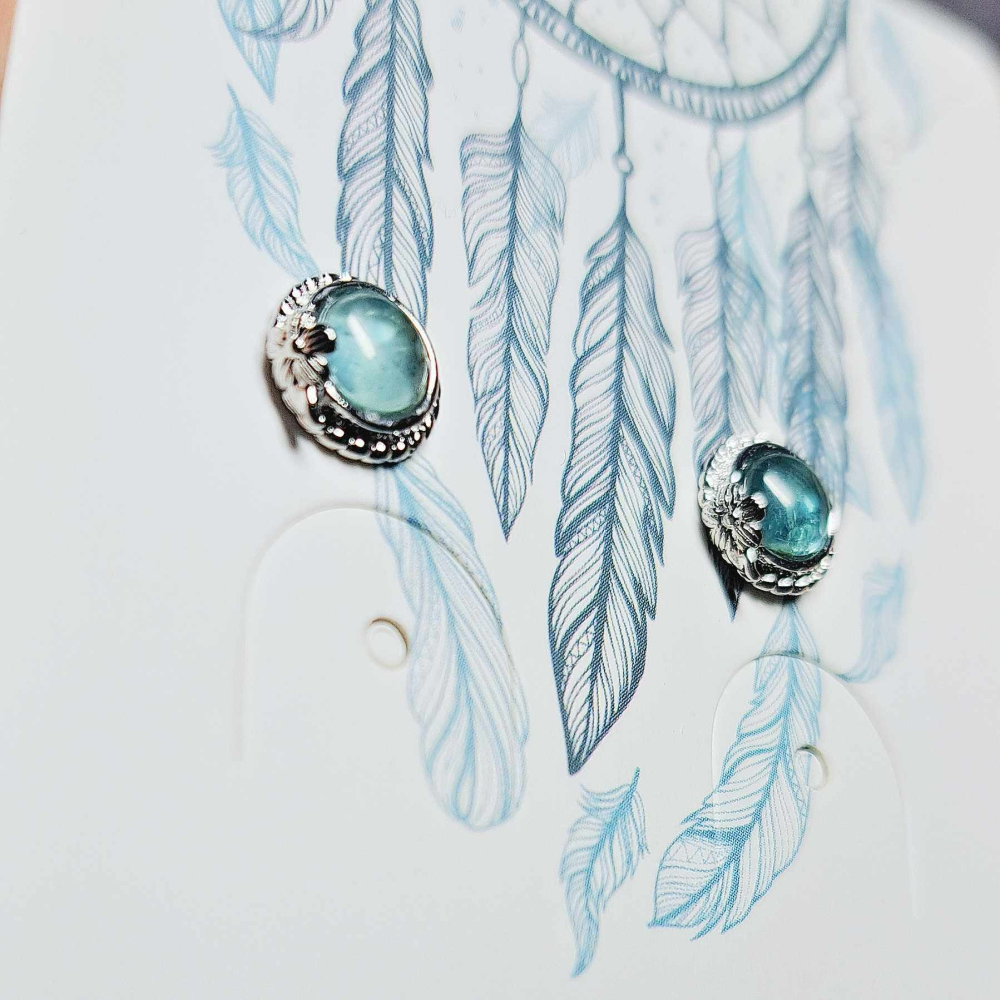 藍磷灰 藍磷輝 花朵 耳針 耳環 耳釘 飾品 喉輪 表達能力 合作 S925銀 抗過敏-細節圖4