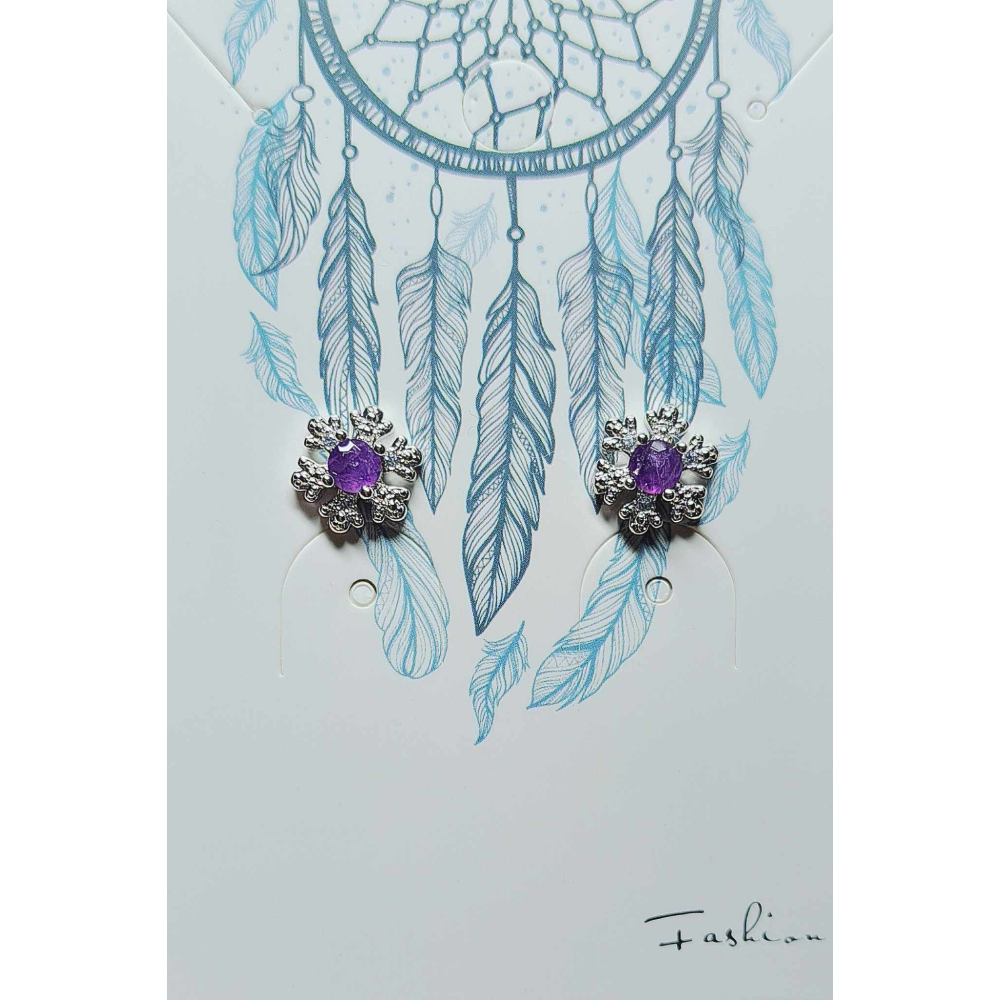 紫水晶 雪花 耳針 耳環 耳釘 飾品 S925銀 抗過敏-細節圖2