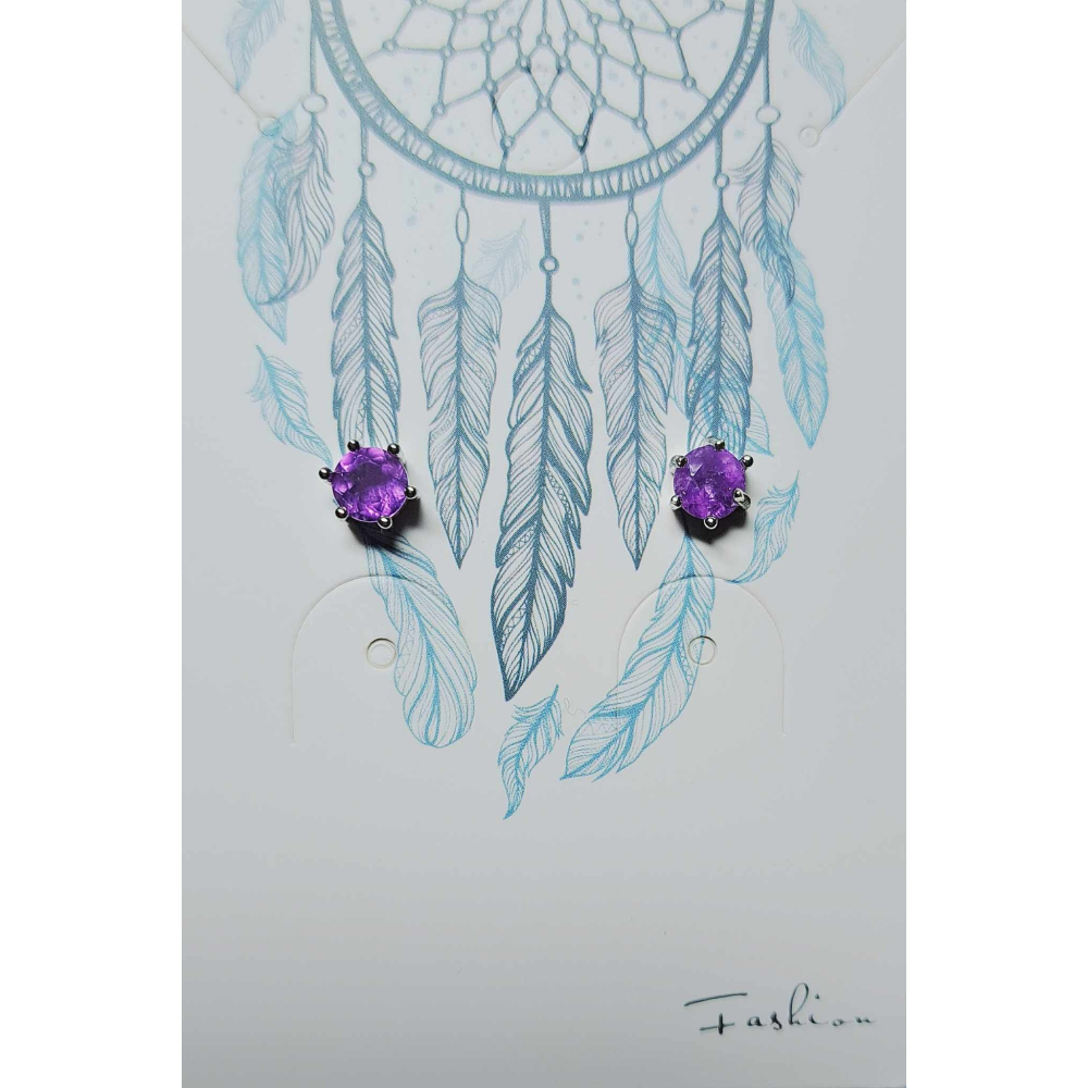 紫水晶 耳針 耳環 耳釘 飾品 S925銀 抗過敏-細節圖2