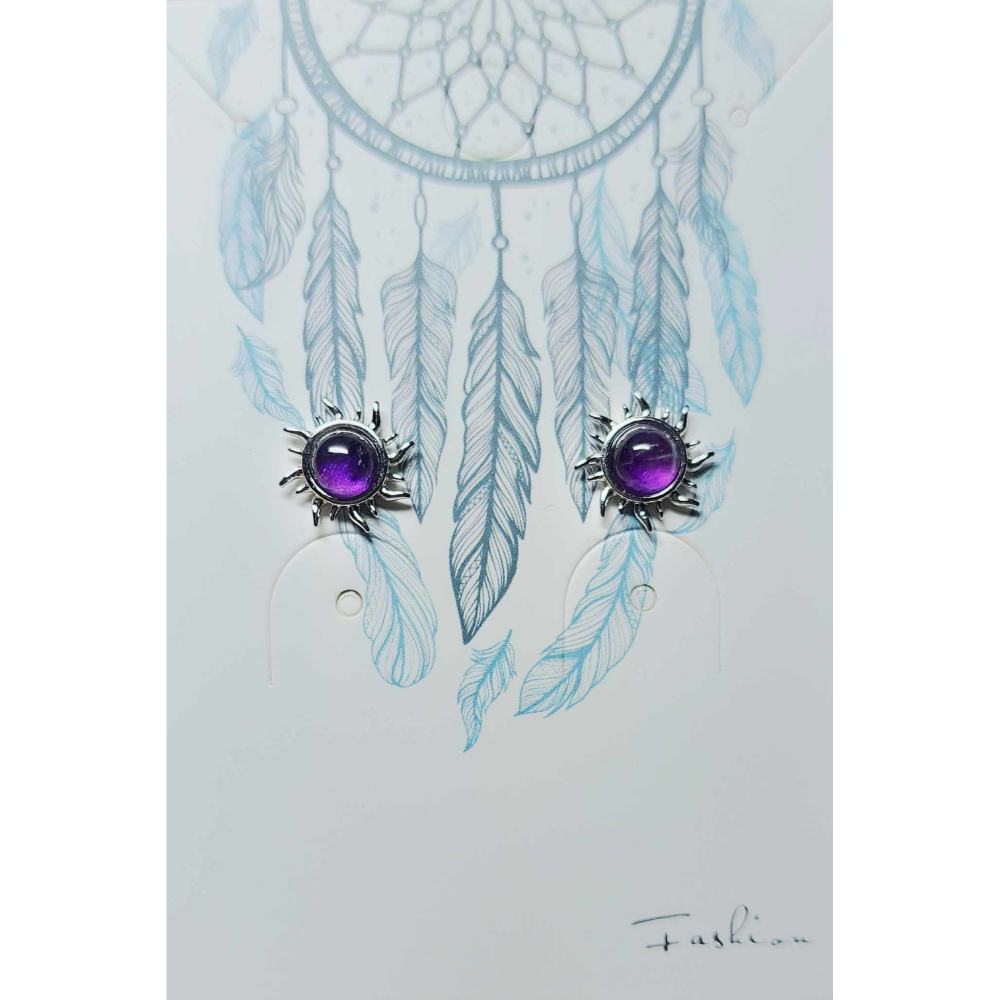 紫水晶 太陽 耳針 耳環 耳釘 飾品 S925銀 抗過敏-細節圖2