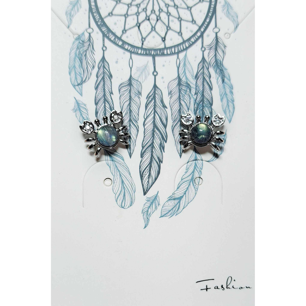 拉長石 螃蟹 耳針 耳環 耳釘 提升睡眠品質 靜心 飾品 S925銀 抗過敏-細節圖2