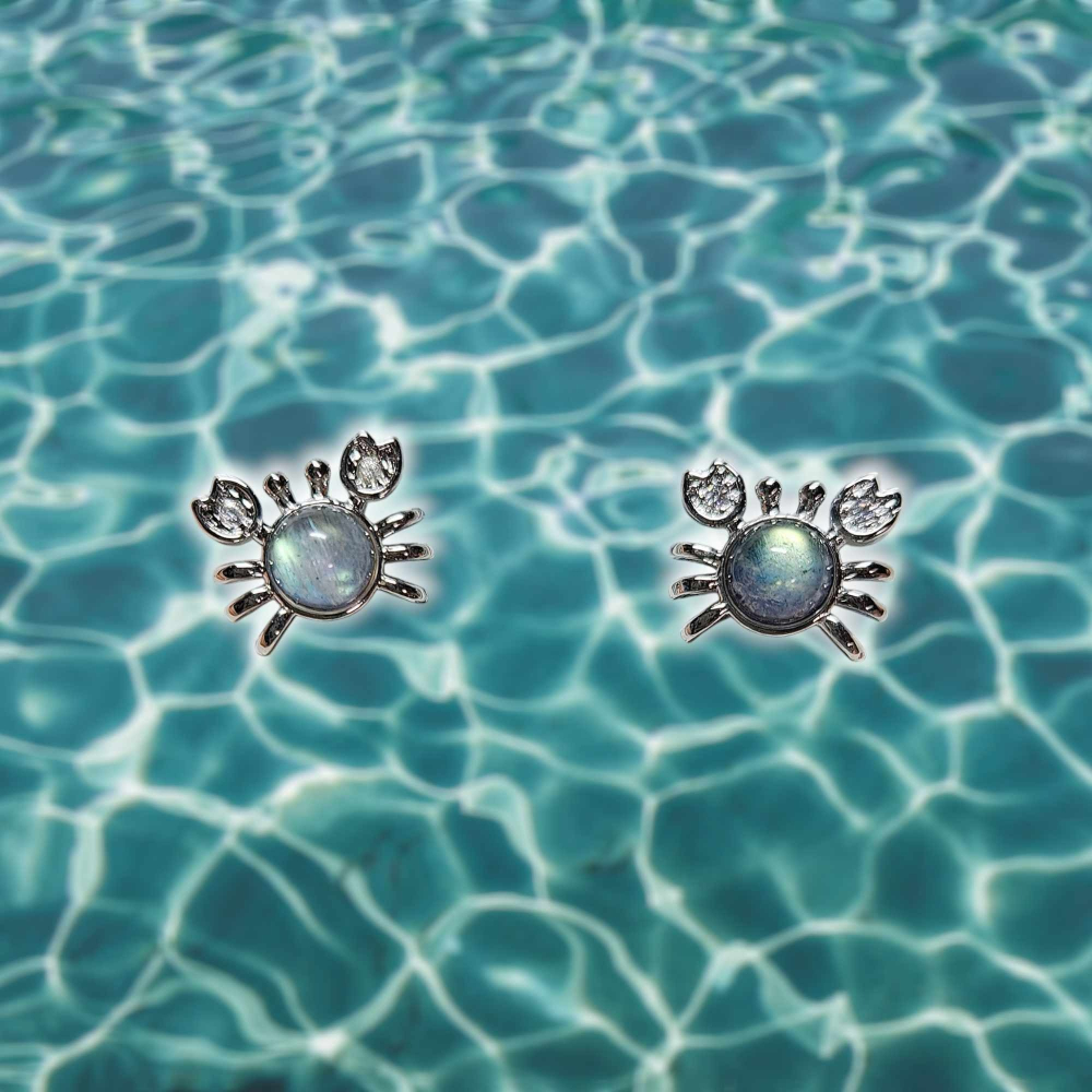 拉長石 螃蟹 耳針 耳環 耳釘 提升睡眠品質 靜心 飾品 S925銀 抗過敏-細節圖3