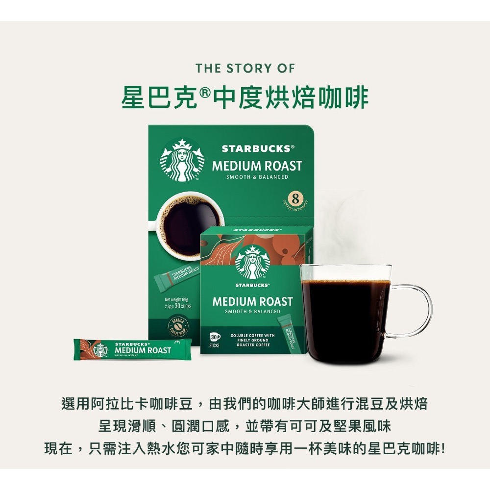 Starbucks premium 星巴克 中度烘焙咖啡隨手包 2.3公克*30包 阿拉比卡豆即溶咖啡 黑咖啡-細節圖2