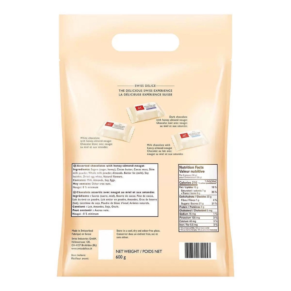 Swiss Delice 綜合三角巧克力 600公克 經典口感 蛋奶素 杏仁蜂蜜+白巧克力/黑巧克力/牛奶巧克力-細節圖2