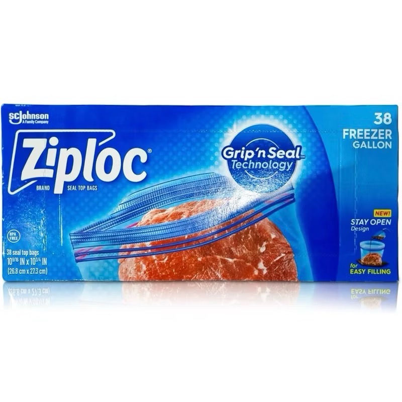 Ziploc 雙層夾鏈冷凍保鮮袋 大 38入*4入 長 26.8*寬 27.3公分 美國製 肉類儲存 直立設計方便盛裝-細節圖2