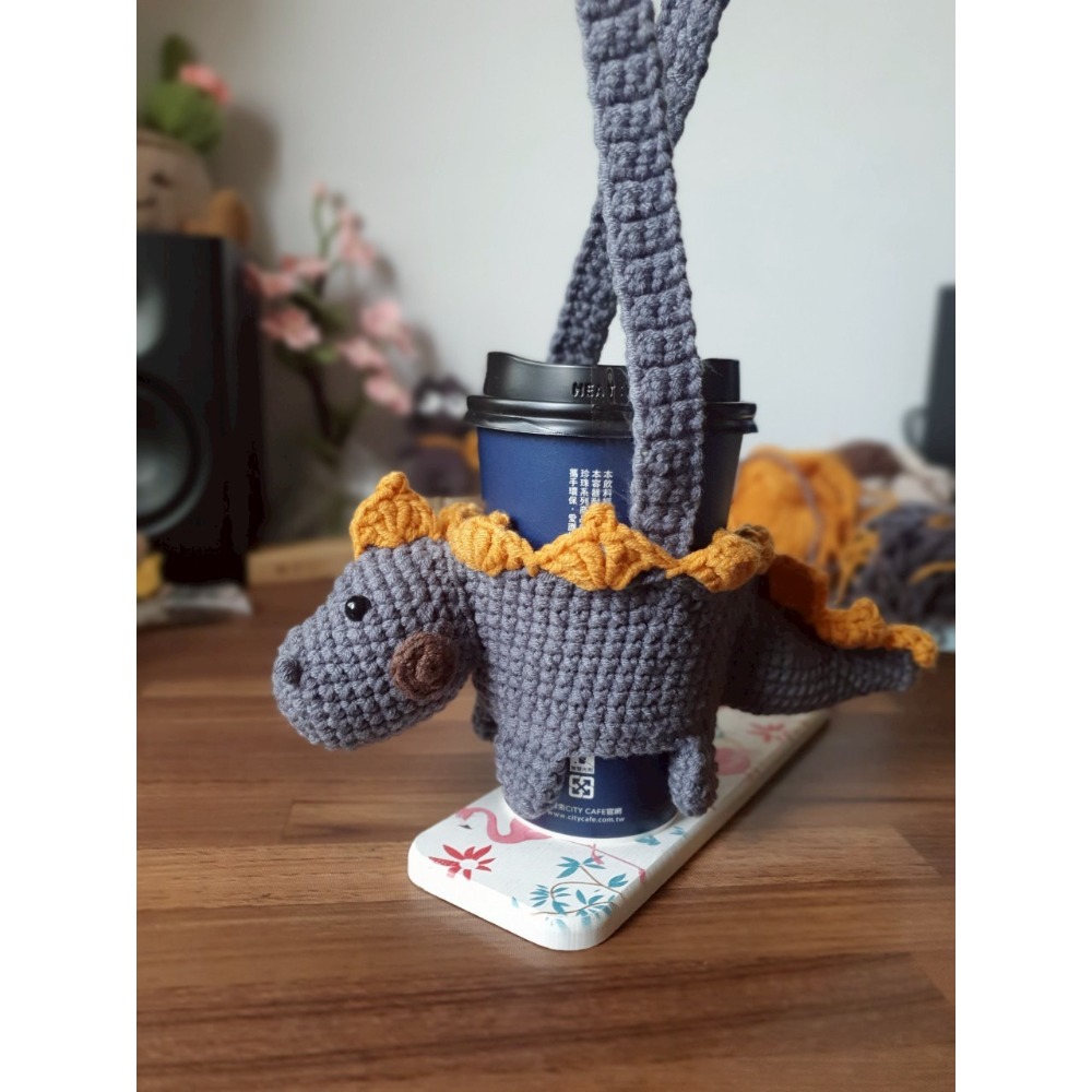 立體恐龍杯袋（帶）恐龍吊飾 手工毛線鈎織-細節圖3