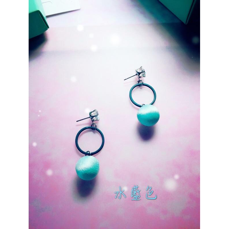 韓國 鋯石耳針 幾何造型 可愛球球⚾️ 垂墜式 耳環 （可改耳夾）-細節圖3