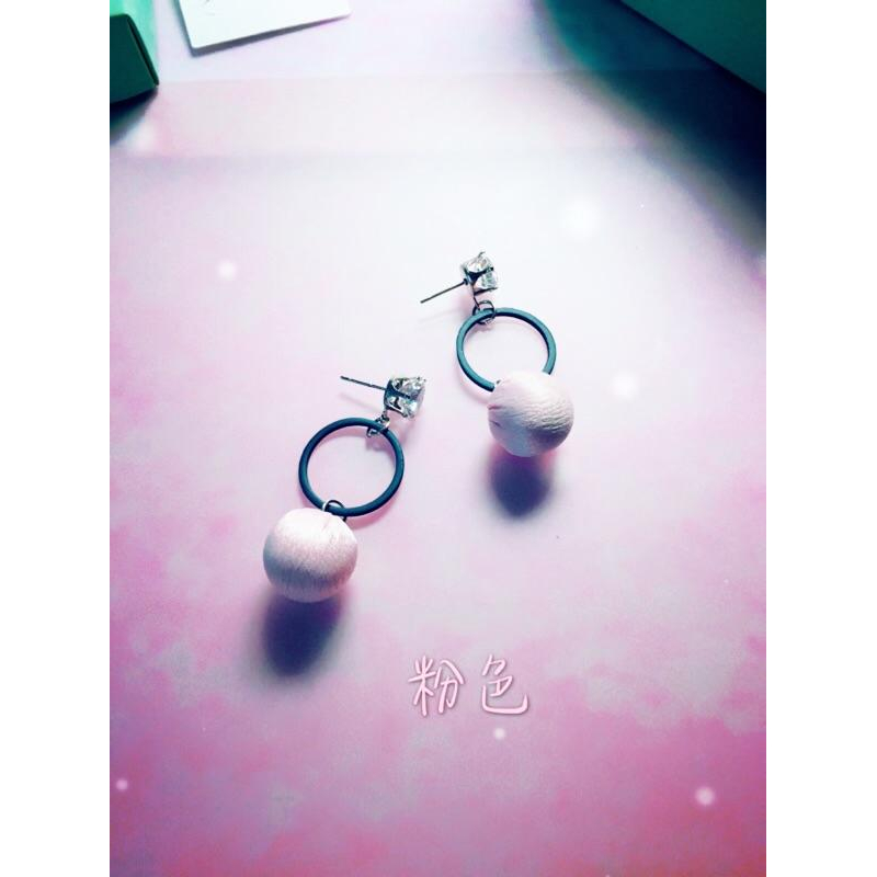 韓國 鋯石耳針 幾何造型 可愛球球⚾️ 垂墜式 耳環 （可改耳夾）-細節圖5