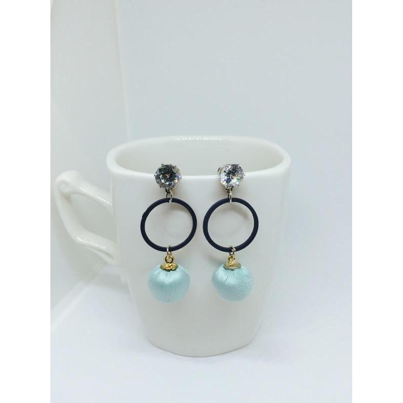 韓國 鋯石耳針 幾何造型 可愛球球⚾️ 垂墜式 耳環 （可改耳夾）-細節圖6