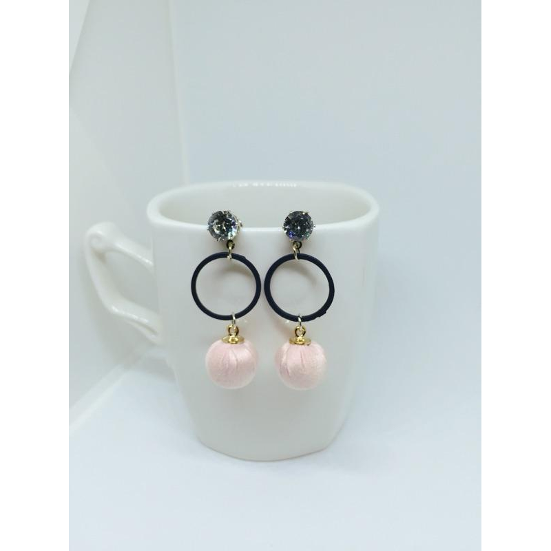 韓國 鋯石耳針 幾何造型 可愛球球⚾️ 垂墜式 耳環 （可改耳夾）-細節圖7