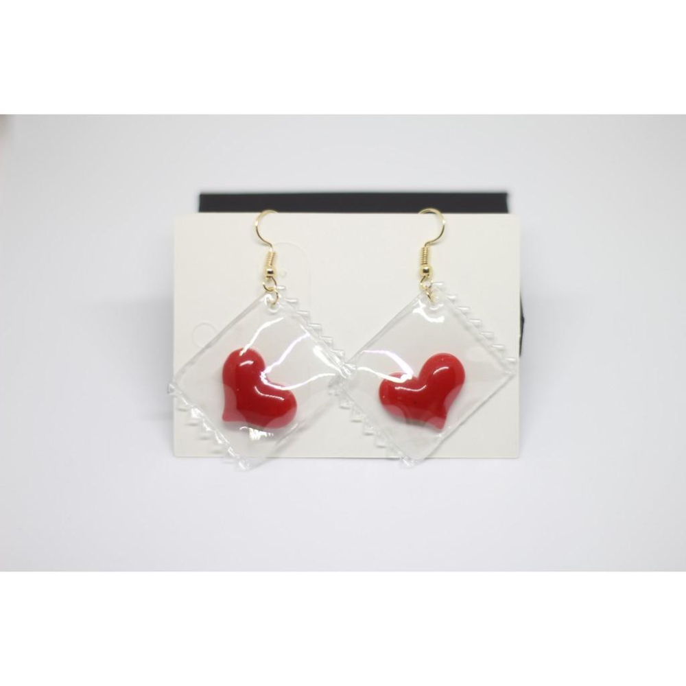 手作 可愛 甜甜圈 愛心 透明糖果包裝袋 多款造型 垂墜式 耳勾 耳環  (可改成夾式)-細節圖2