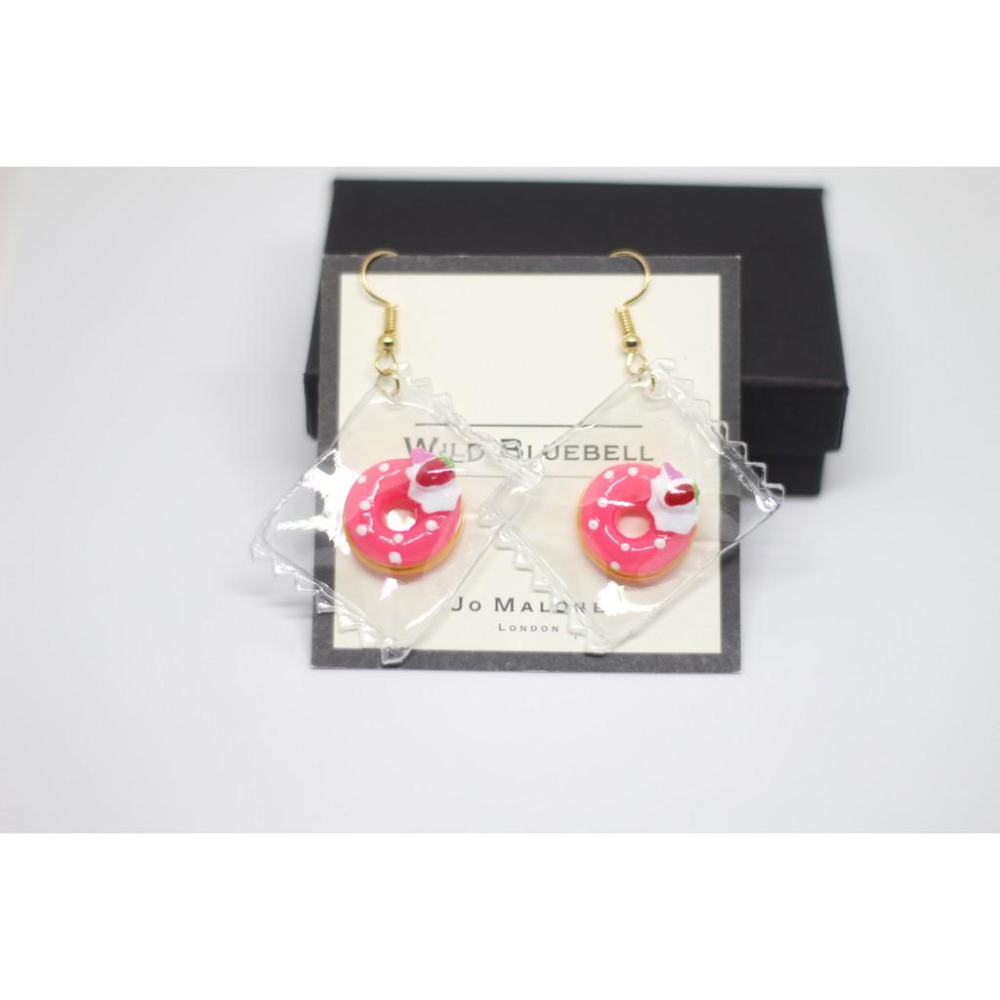 手作 可愛 甜甜圈 愛心 透明糖果包裝袋 多款造型 垂墜式 耳勾 耳環  (可改成夾式)-細節圖3