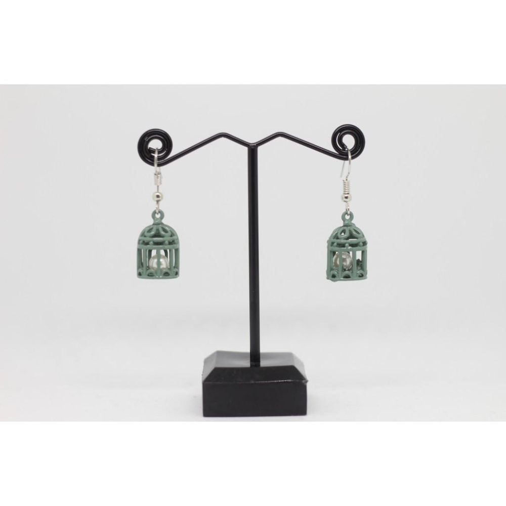 特價 手作 超可愛 馬卡龍色 鳥籠造型 珍珠 垂墜式 耳勾 耳環(可改夾式)-細節圖3