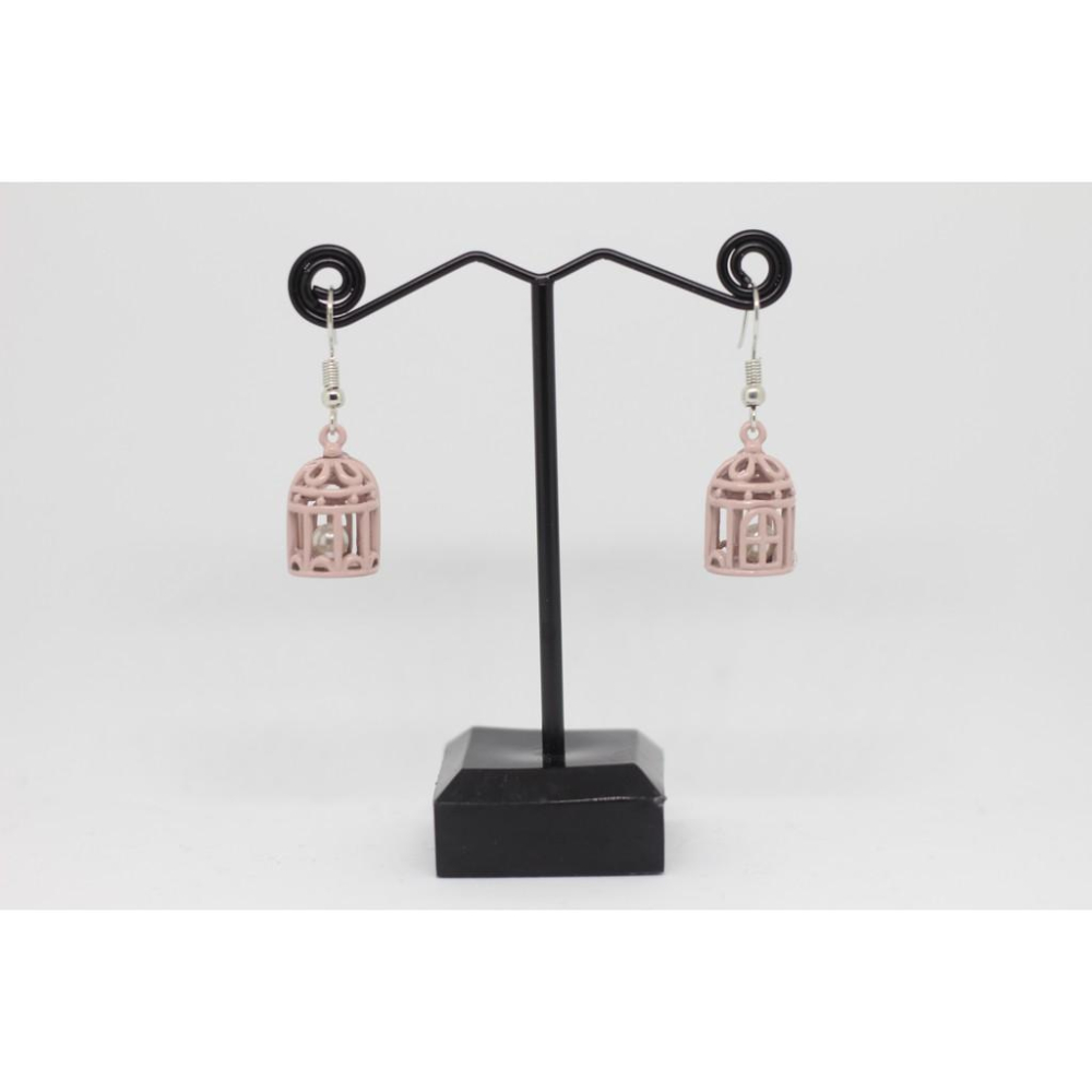 特價 手作 超可愛 馬卡龍色 鳥籠造型 珍珠 垂墜式 耳勾 耳環(可改夾式)-細節圖5