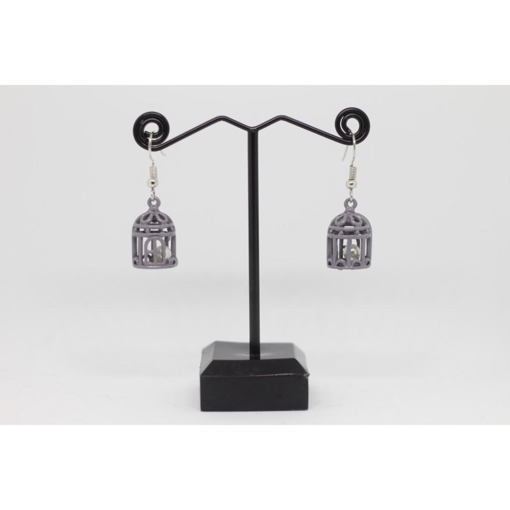 特價 手作 超可愛 馬卡龍色 鳥籠造型 珍珠 垂墜式 耳勾 耳環(可改夾式)-細節圖7