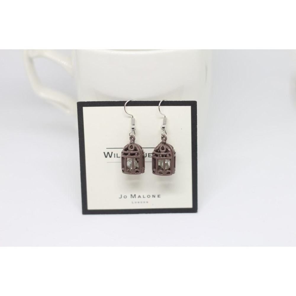 特價 手作 超可愛 馬卡龍色 鳥籠造型 珍珠 垂墜式 耳勾 耳環(可改夾式)-細節圖8