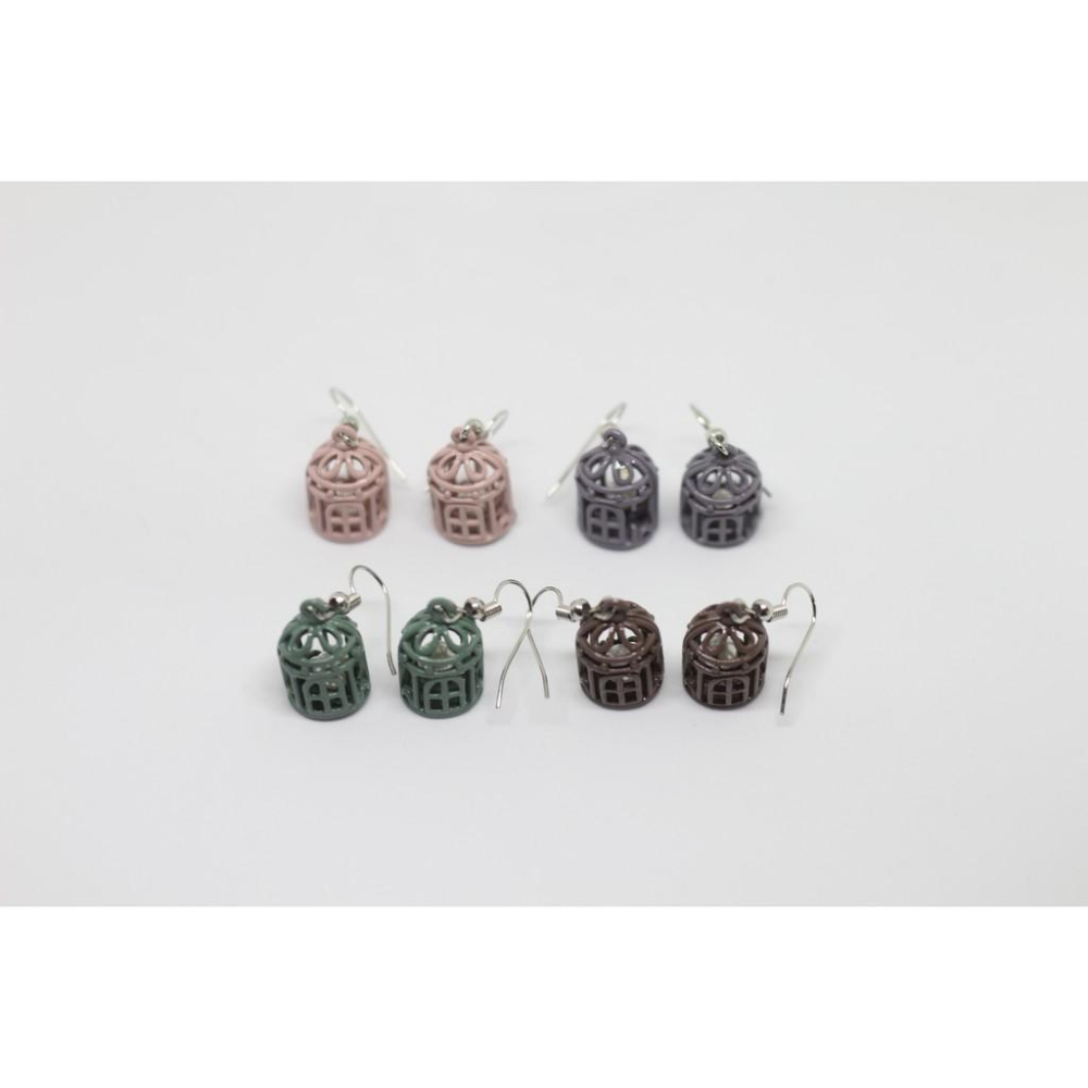 特價 手作 超可愛 馬卡龍色 鳥籠造型 珍珠 垂墜式 耳勾 耳環(可改夾式)-細節圖9