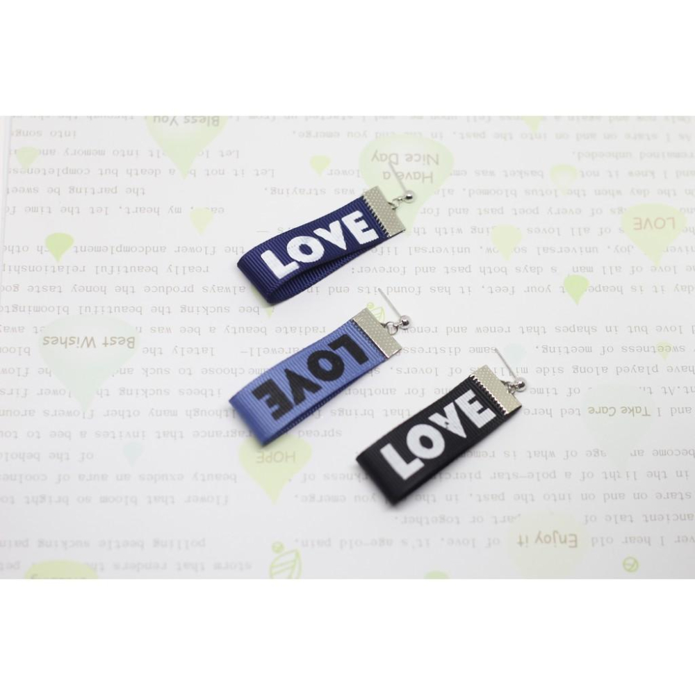 手作 LOVE緞帶 垂墜式 園頭耳針 耳環(可改耳夾)-細節圖5