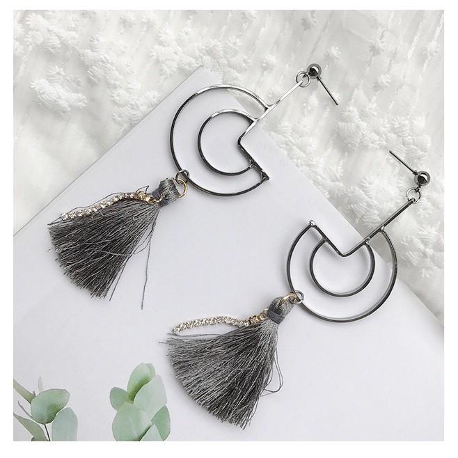 韓國 新款 幾何圖型 造型 流蘇 垂墜式 耳針 耳環 （可改耳夾）-細節圖2