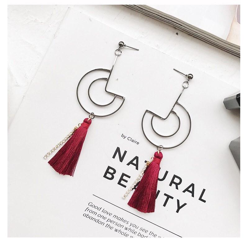 韓國 新款 幾何圖型 造型 流蘇 垂墜式 耳針 耳環 （可改耳夾）-細節圖4