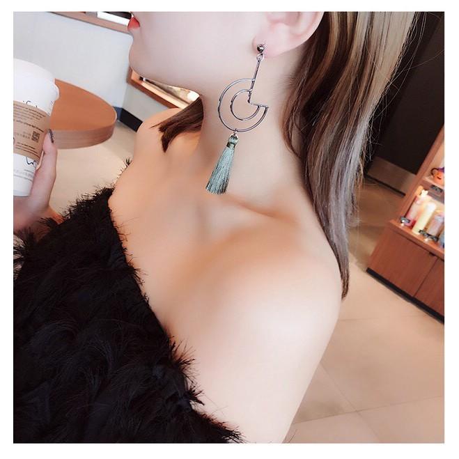 韓國 新款 幾何圖型 造型 流蘇 垂墜式 耳針 耳環 （可改耳夾）-細節圖5
