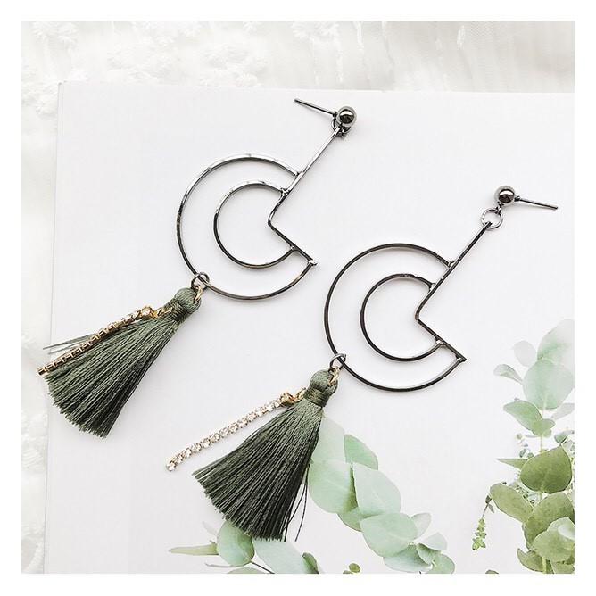韓國 新款 幾何圖型 造型 流蘇 垂墜式 耳針 耳環 （可改耳夾）-細節圖6