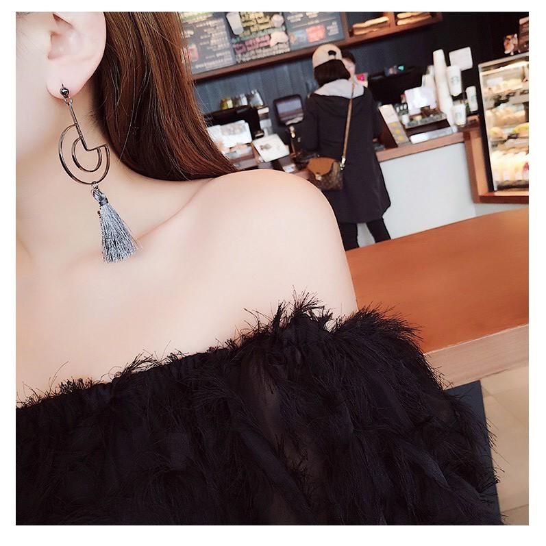 韓國 新款 幾何圖型 造型 流蘇 垂墜式 耳針 耳環 （可改耳夾）-細節圖7