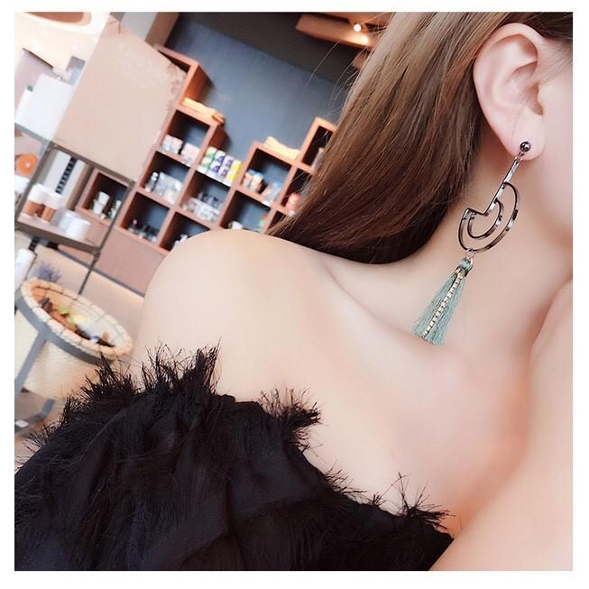 韓國 新款 幾何圖型 造型 流蘇 垂墜式 耳針 耳環 （可改耳夾）-細節圖8