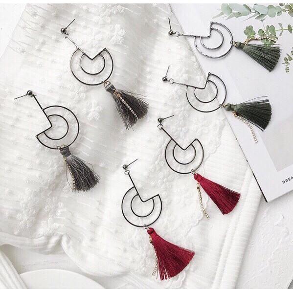 韓國 新款 幾何圖型 造型 流蘇 垂墜式 耳針 耳環 （可改耳夾）-細節圖9