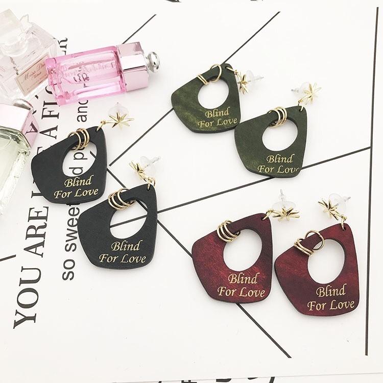 韓國 復古 幾何圖形 木質元素 星星耳針 聖誕節 垂墜式 耳針 耳環-細節圖7