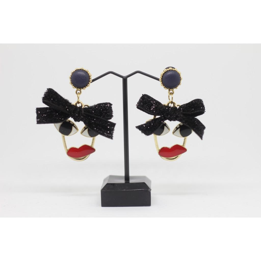 韓國 秋冬新款 人臉造型 蝴蝶結 垂墜式 耳針 耳環-細節圖6