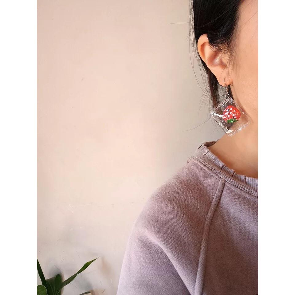 特價 手作 糖果袋 草莓 蛋 水果 造形 垂墜式 耳勾 耳環(可改夾式)-細節圖3