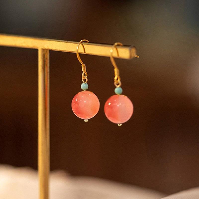 中 氣質 民族風 草莓晶 垂墜式 耳勾 耳針 耳環(可改耳夾)-細節圖2