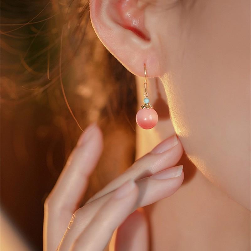 中 氣質 民族風 草莓晶 垂墜式 耳勾 耳針 耳環(可改耳夾)-細節圖3