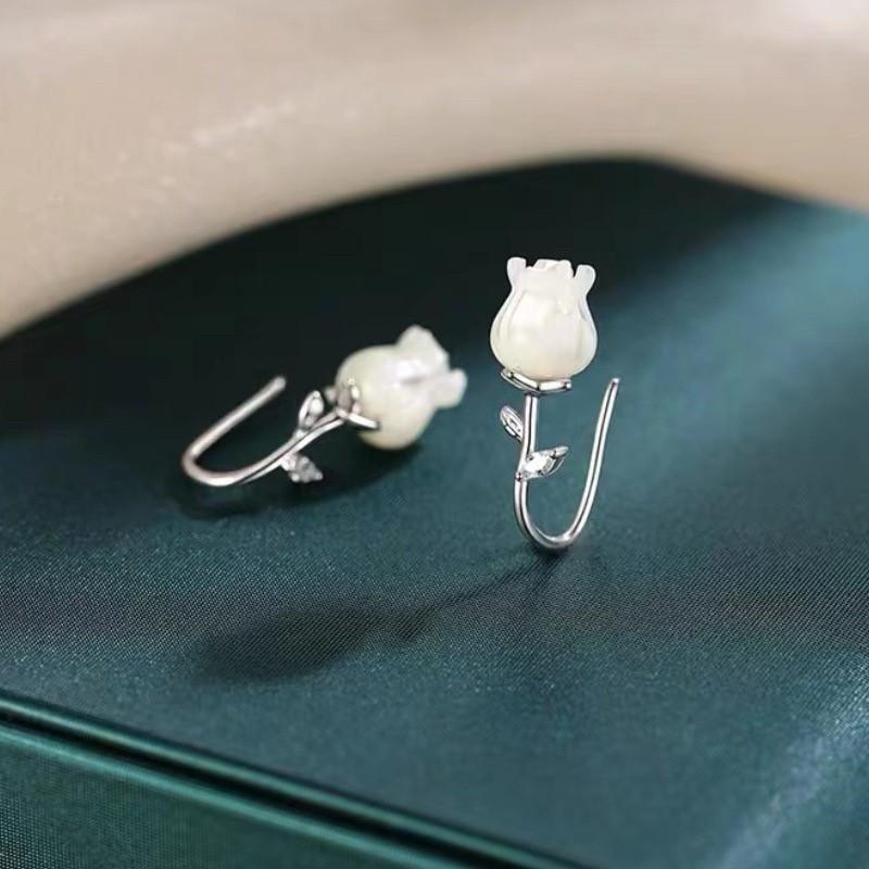 韓 輕巧 氣質 水鑽 鈴蘭 造型 S925抗敏感 耳勾 耳環-細節圖5