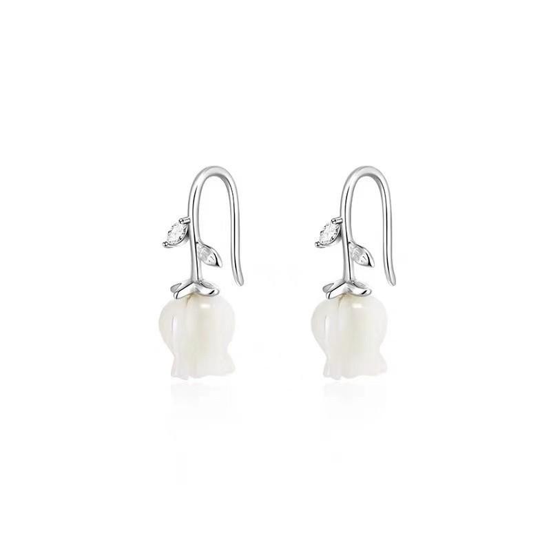 韓 輕巧 氣質 水鑽 鈴蘭 造型 S925抗敏感 耳勾 耳環-細節圖6